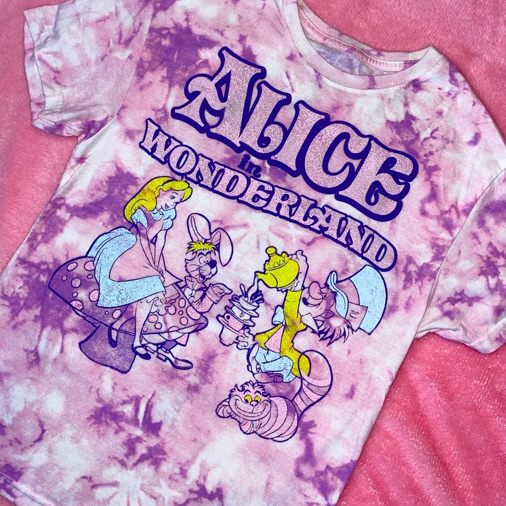 Alice in wonderland tie dye pink and purple shirt